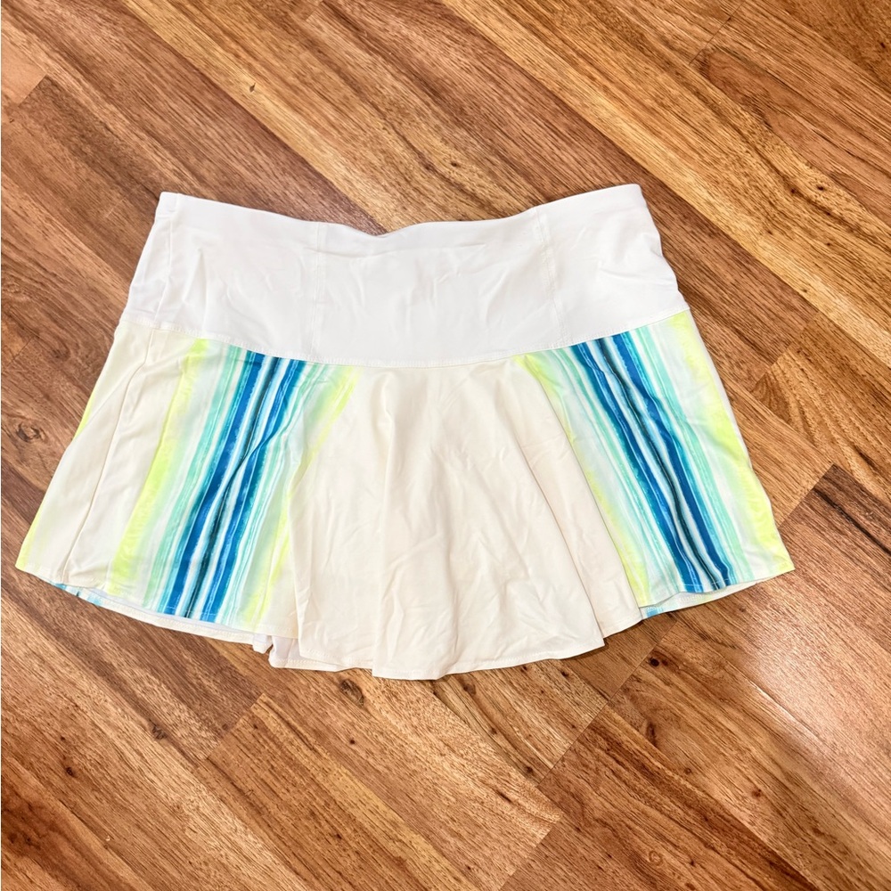 Lucky in Love White Skirt with Blue and Yellow/Green Stripe Accents - Picture 5 of 6